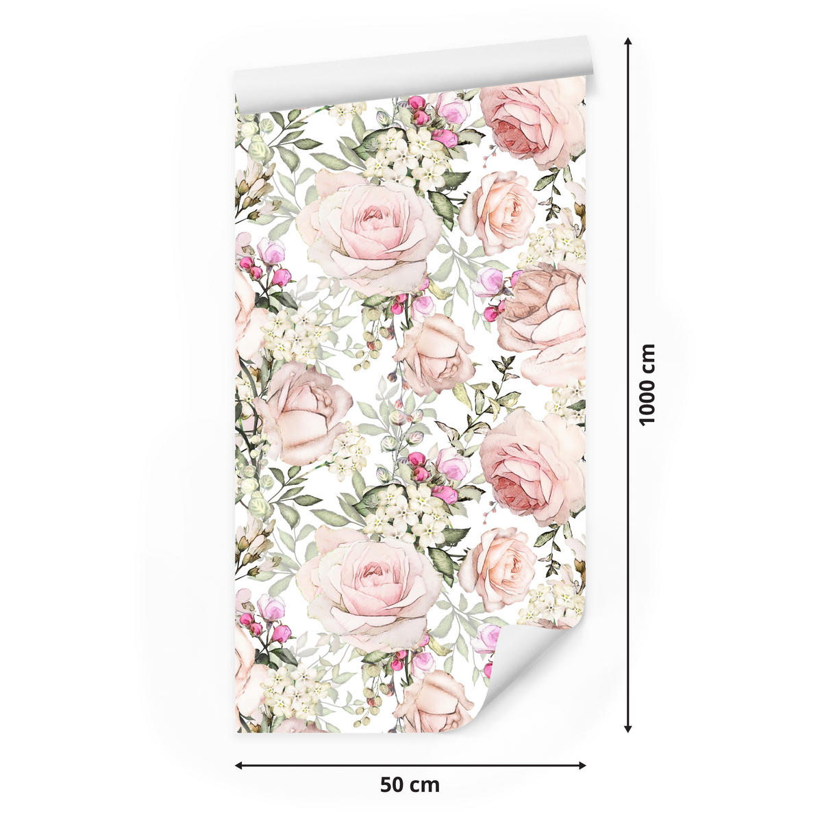 VLIESTAPETE Rosen und Blätter – Rosa, Grün, Weiß – 50x1000 cm - Rosa/Weiß, Papier (50/1000cm) - Muralo
