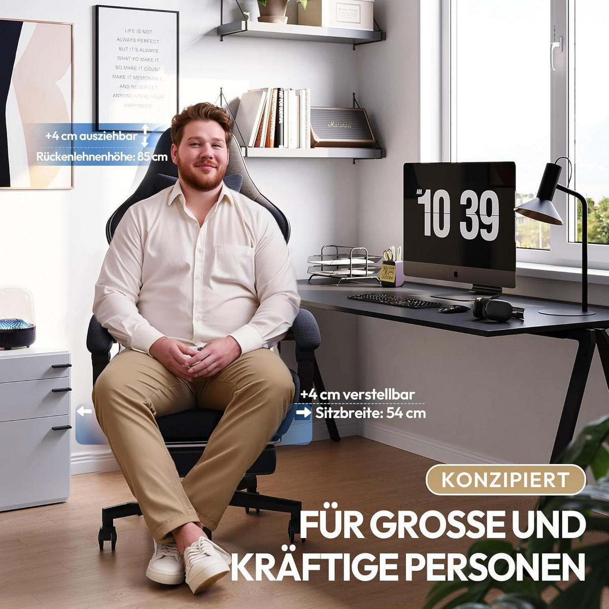 GAMING Stuhl Schwarz & Weiß Übergröße mit Fußstütze - Multicolor, Textil (63/26.5/84cm)