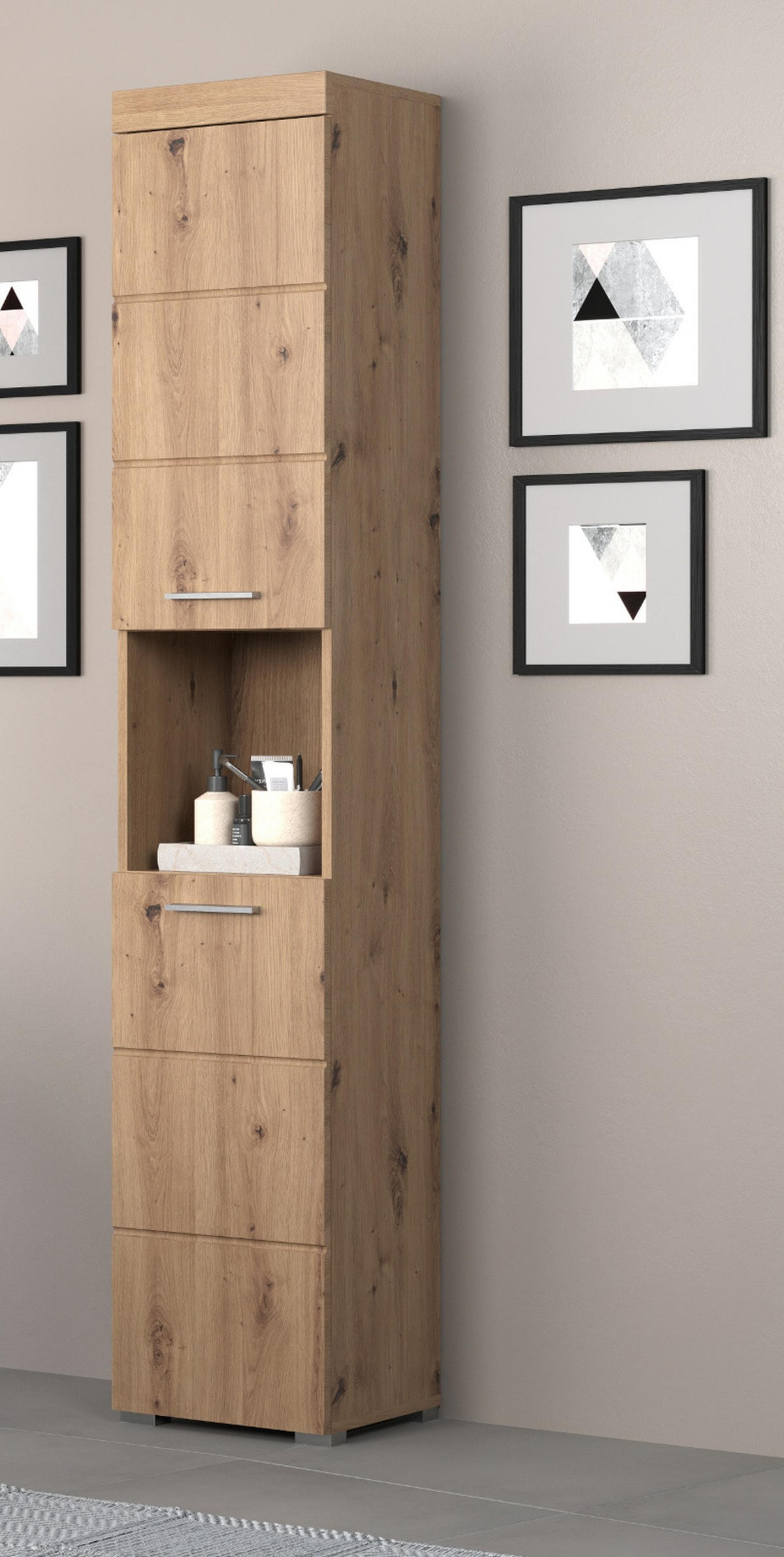 HOCHSCHRANK Asteiche 37 x 190 cm, Badschrank 2-türig - Eichefarben, Holzwerkstoff/Kunststoff (37/190/31cm) - Top.Furn