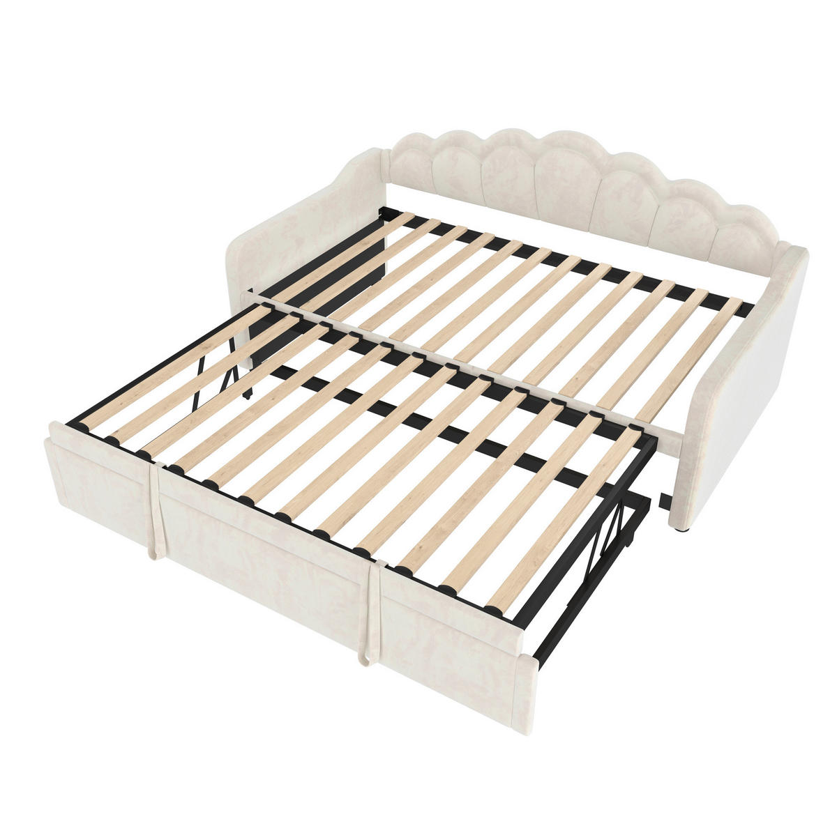 BETT 90/200 cm ausziehbar auf 180/200 cm mit Kopfteil und LED in Beige - Beige, Textil (90/200cm) - BEAOK