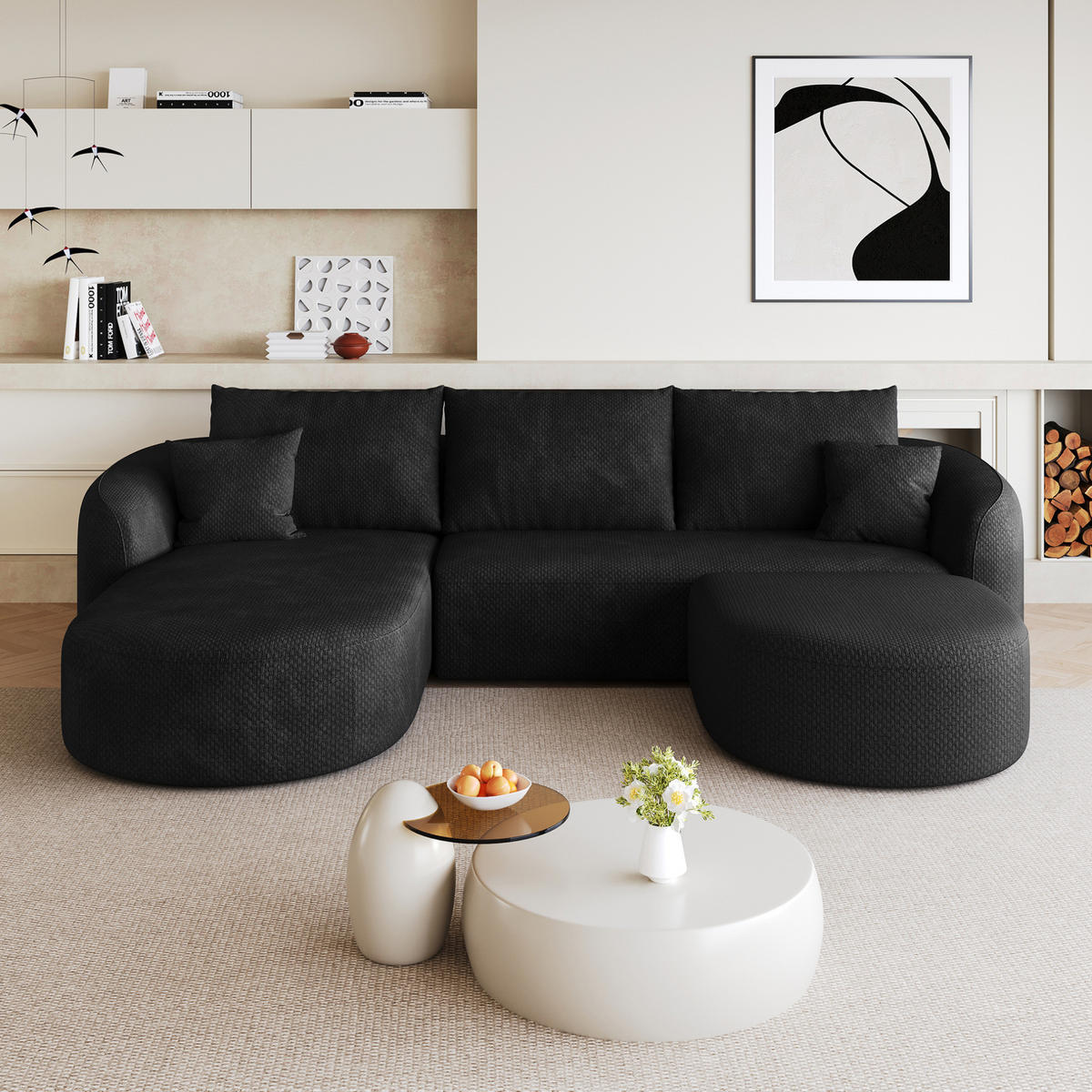 ECKSOFA 266/168/85 cm schwarz aus Stoff ohne Montage - Schwarz, Textil (168/266cm) - OKWISH