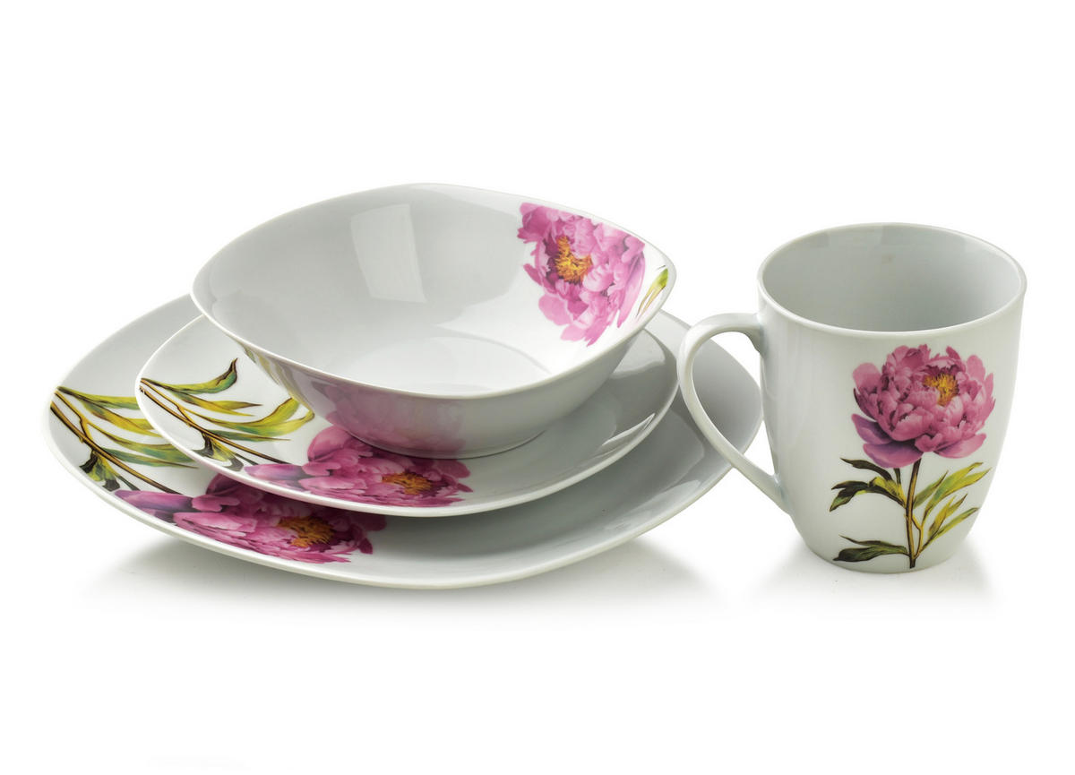 GESCHIRR-SET Lea 16-tlg Rosa 30/30/40cm Porzellan - Rosa, Keramik (30/40/30cm) - Mondex