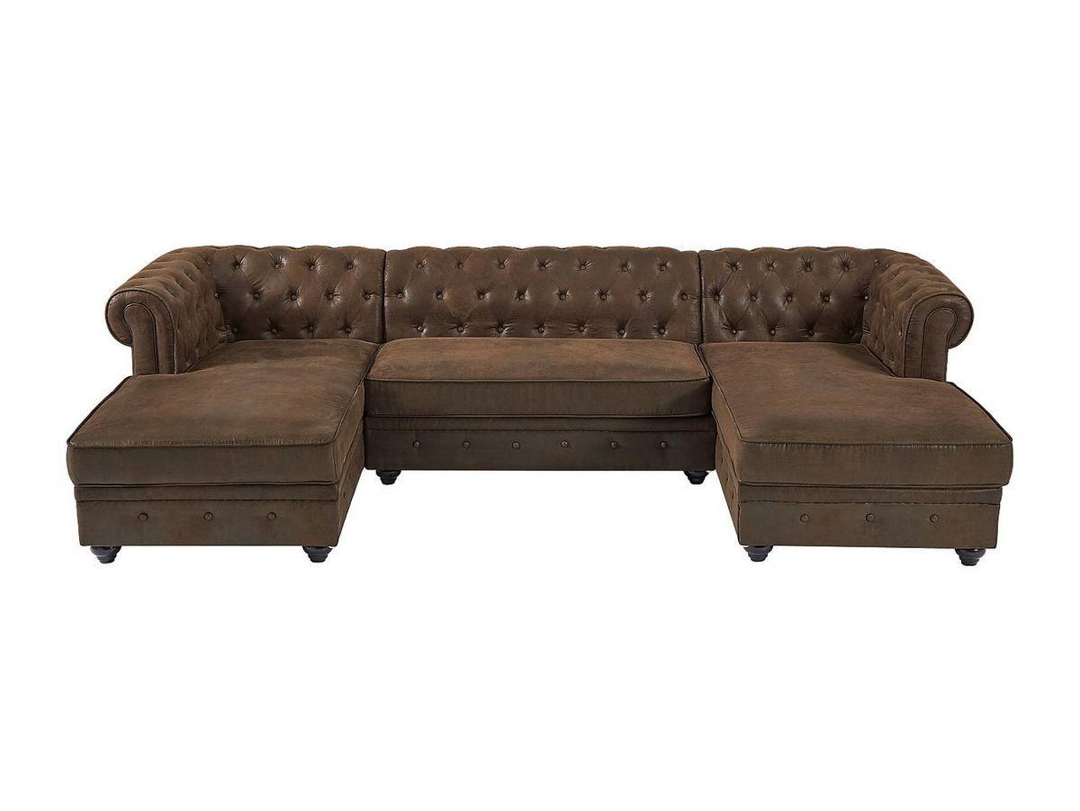 WOHNLANDSCHAFT - Mikrofaser - Vintage-Leder-Optik - CHESTERFIELD - Braun, Textil (290/163cm) - Vente-Unique