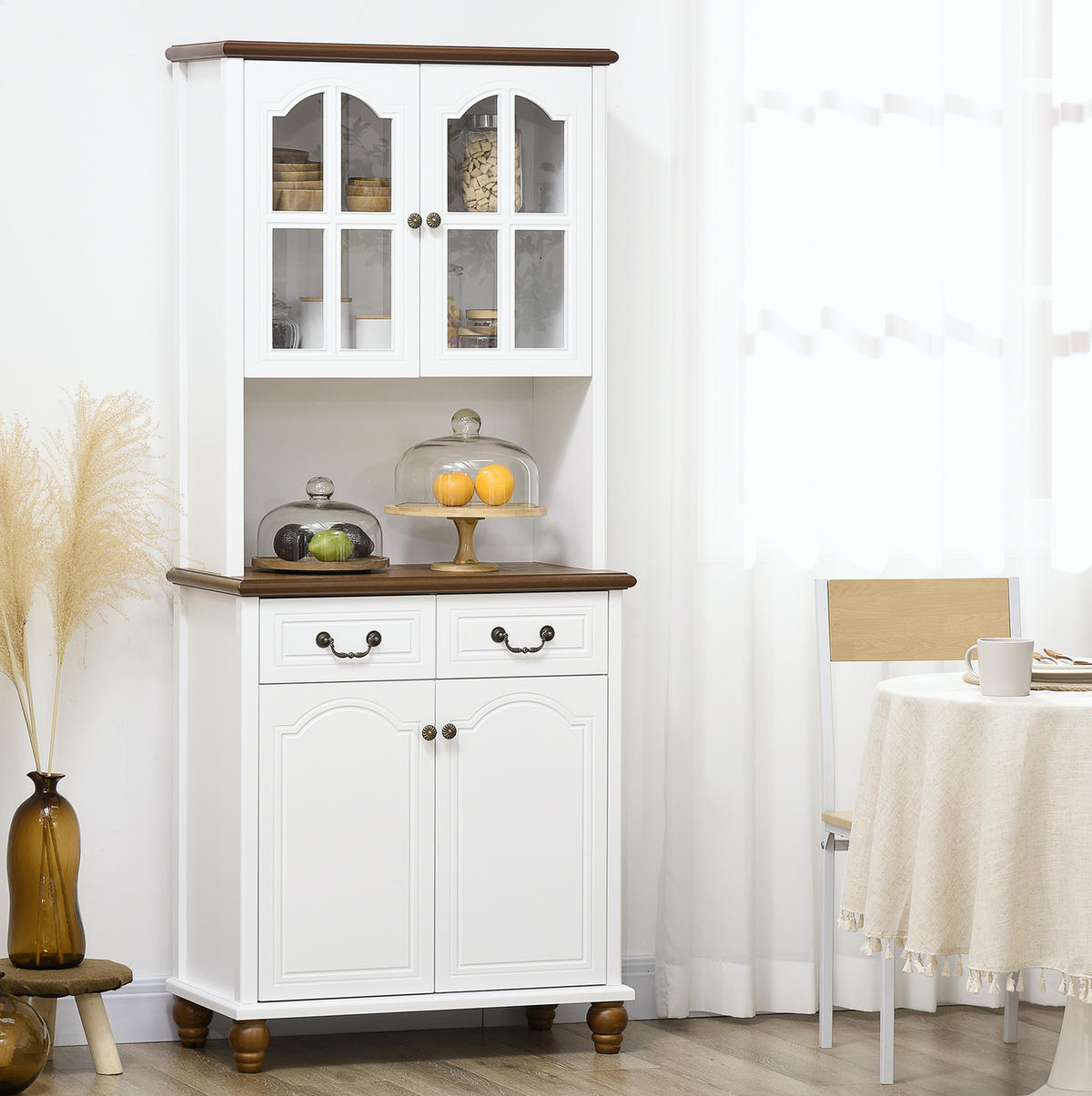 VITRINENSCHRANK mit 2 Schubladen 76 x 38 x 182 cm Weiß - Weiß, Holz (38/182/76cm) - Beauniv