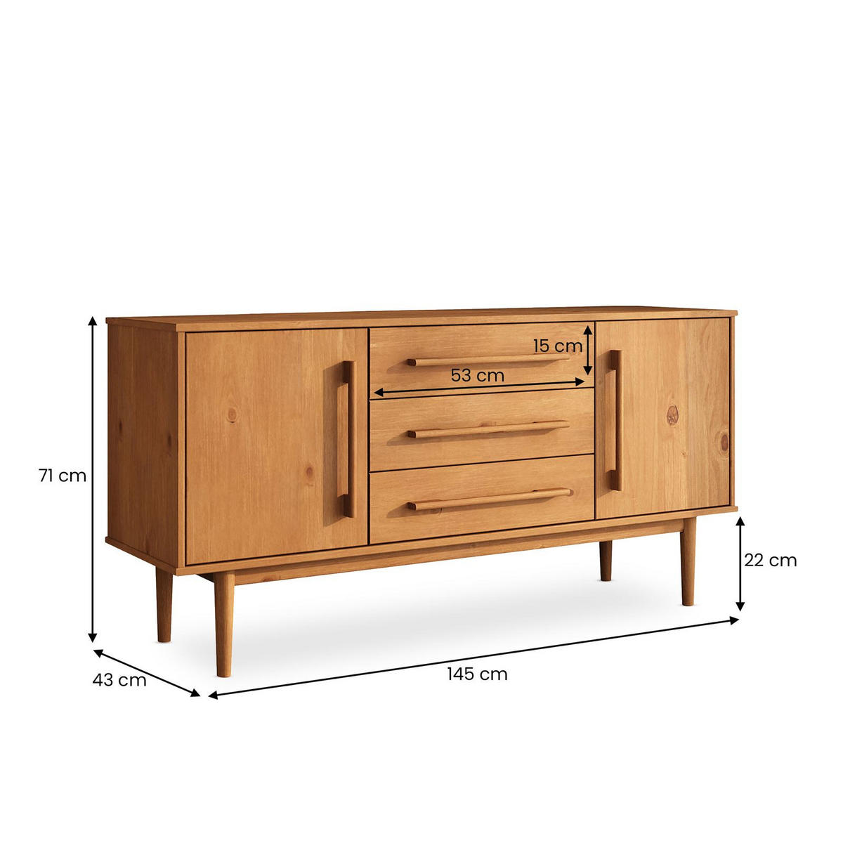 SIDEBOARD TECCA Eiche - Eichefarben, Holz (145/71/43cm) - IDIMEX