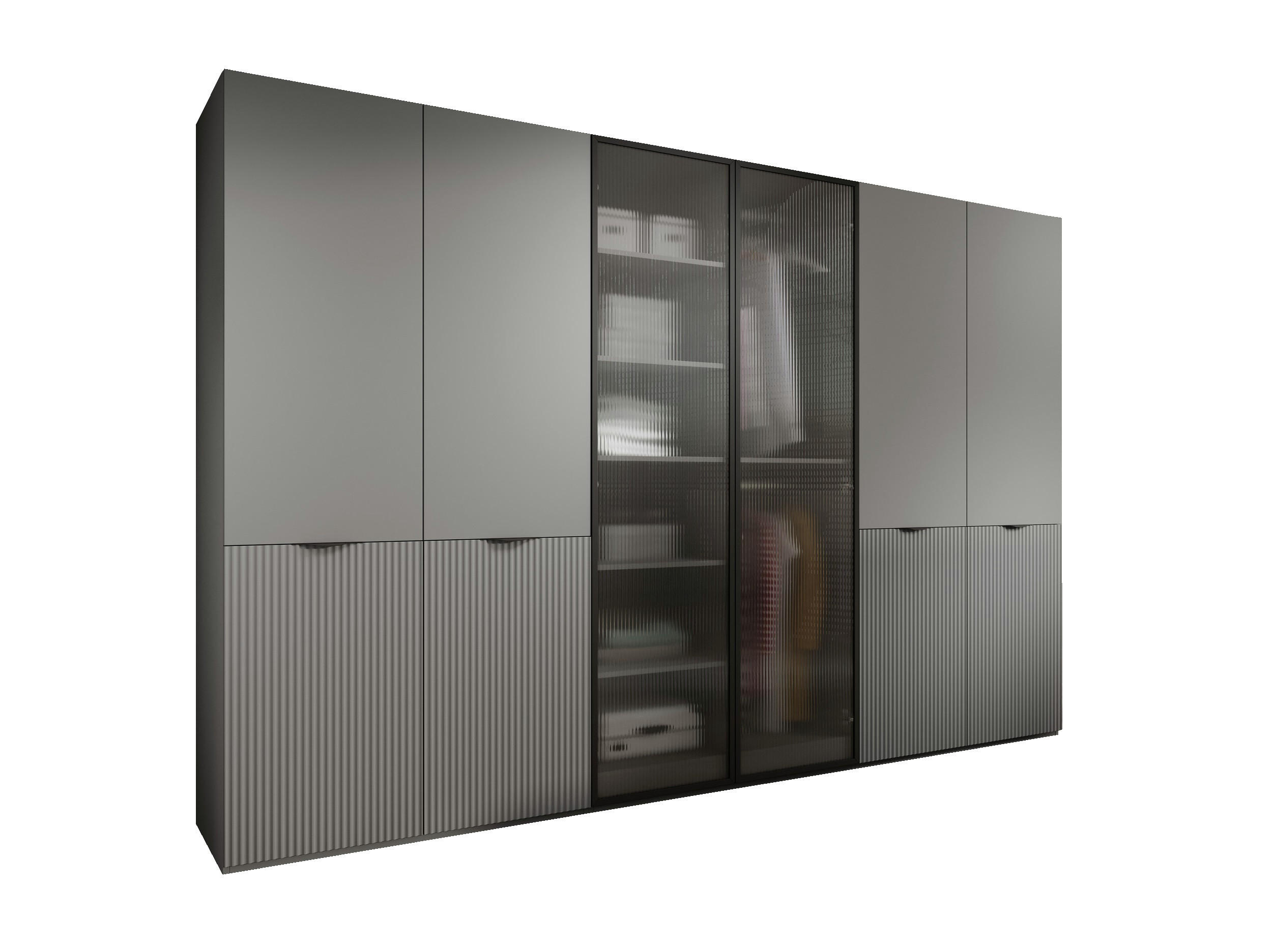 DREHTÜRENSCHRANK - Schrank Minewra 300 - Grau - Grau, Holzwerkstoff (300/200/51cm) - Möblo