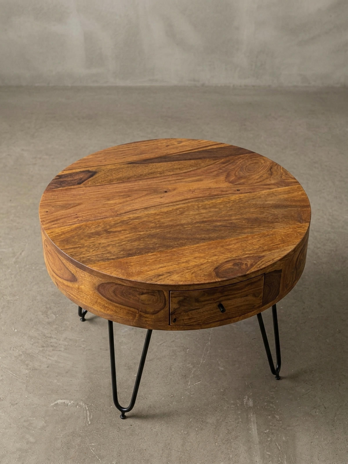 COUCHTISCH Sheesham-Massivholz Schwarz, Metallbeine, Handgefertigt, Mit Schubladen - Schwarz/Braun, Holz/Metall (60/60/44cm) - KADIMA DESIGN