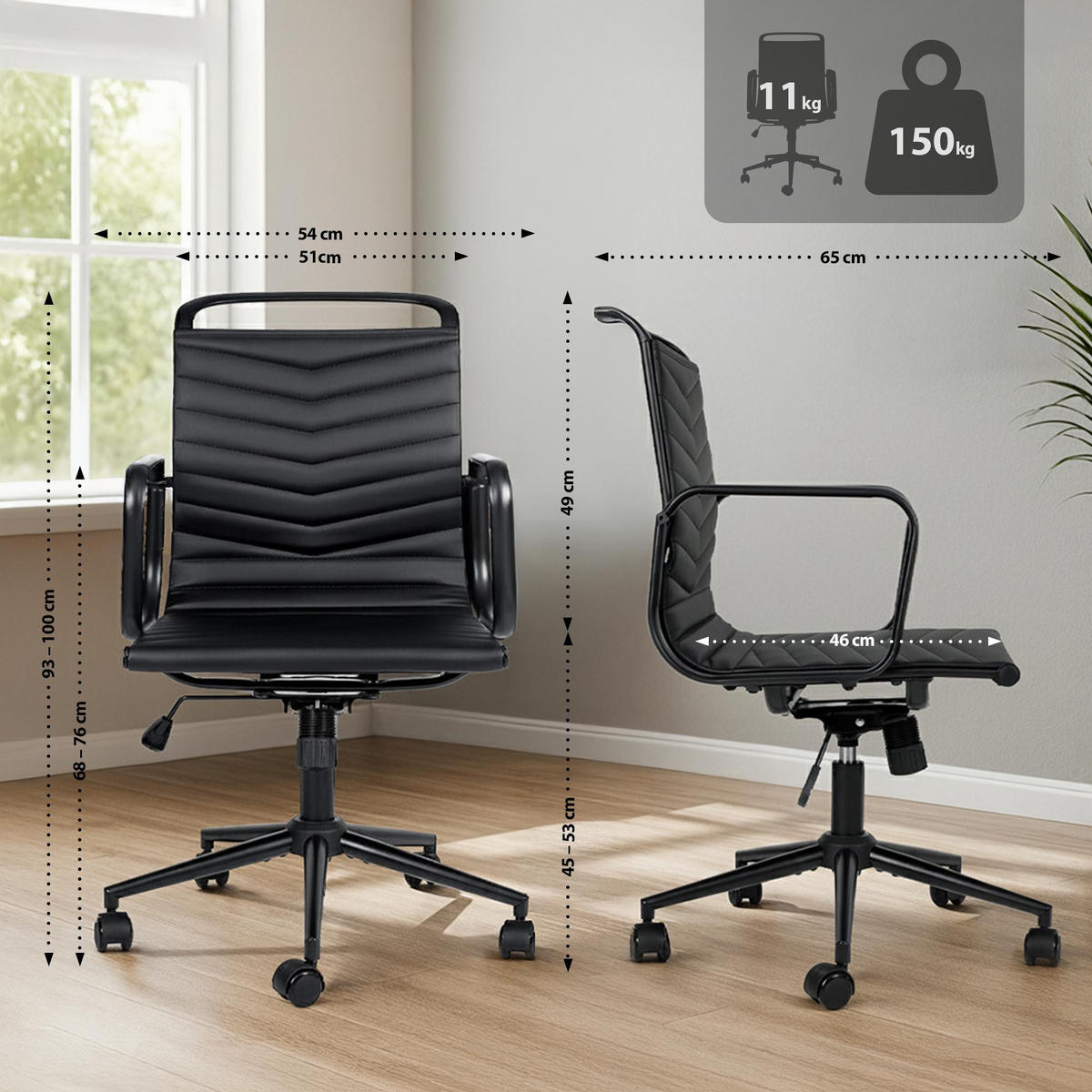 CHEFSESSEL Lederlook Schwarz - Schwarz, Textil/Metall (54/93/65cm) - CLP