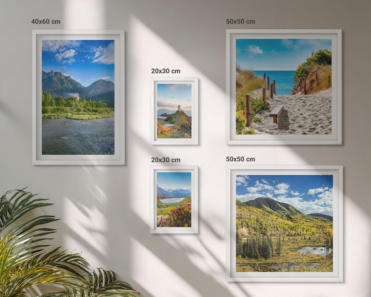 WANDBILDER 5er-Set - 50x50 cm & 20x30 cm & 40x60 cm Weißer Rahmen - See, Brücken, Berge - Weiß, Kunststoff (40/60cm) - ArtPrintCave