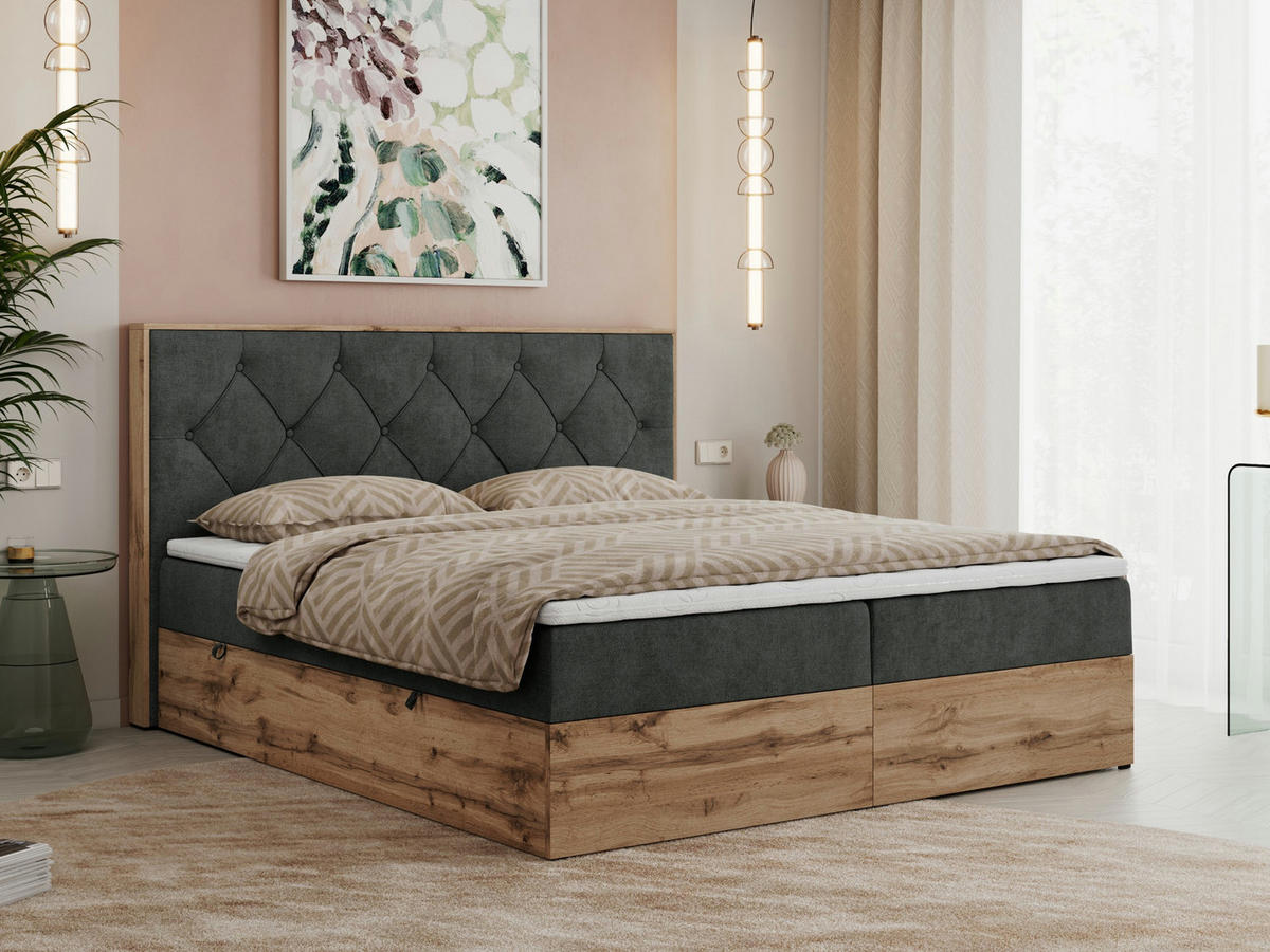 BOXBETT VENETO 200/200 Dunkelgrau Struktur - H3 - Dunkelgrau, Holz/Textil (200/200cm) - MKS