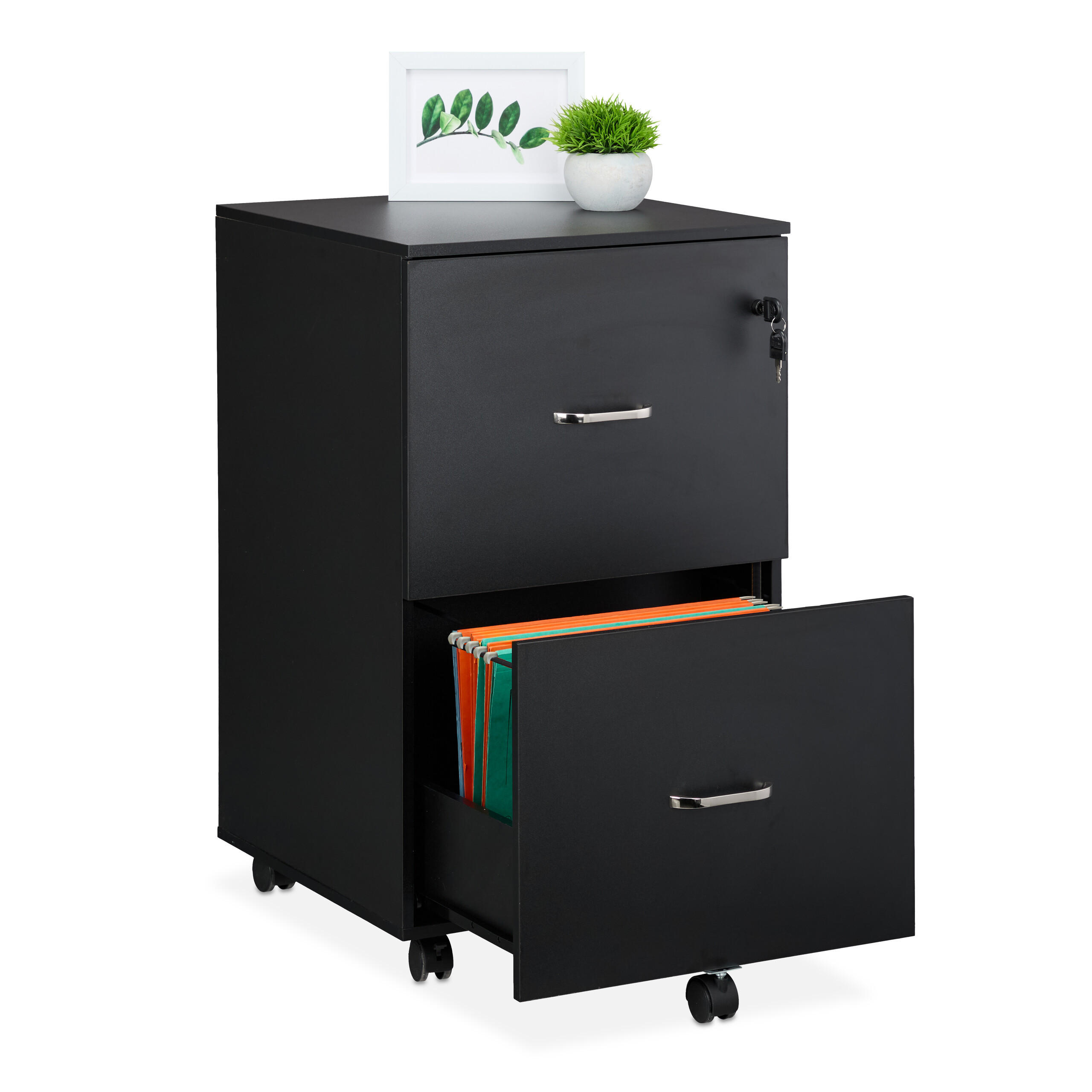 ROLLCONTAINER - Silberfarben/Schwarz, Holzwerkstoff/Kunststoff (43/72/46cm) - Relaxdays