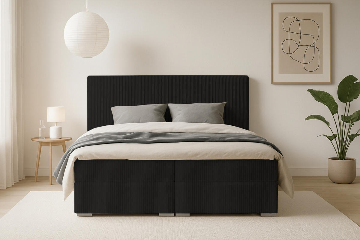 BOXBETT LON IV 140/200 in Cord Schwarz H3 - Schwarz, Holz/Holzwerkstoff (140/200cm) - Deine Möbel 24