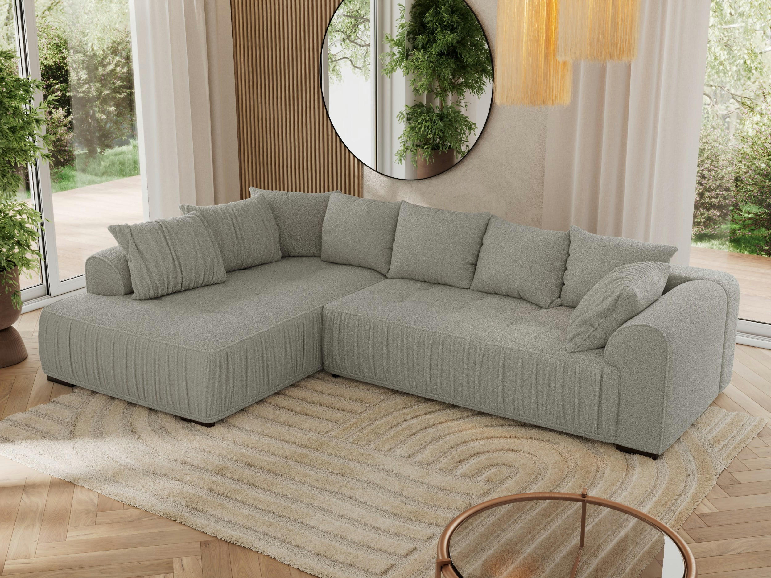 ECKSOFA ORTA Hellgrau Boucle - Links - Hellgrau/Schwarz, Textil (325/200cm) - MKS