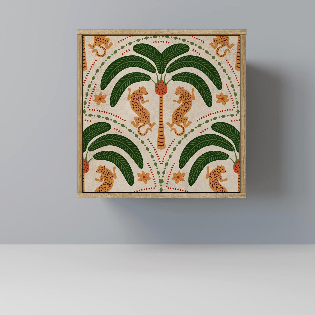 SIDEBOARD DANCING PREDATORS, Eichefarben, 57,5x42x77,5 cm, Schräge Buchenholzfüße - Eichefarben/Buchefarben, Holzwerkstoff/Buchenholz (57.5/77.5/42cm) - SpaceRebels