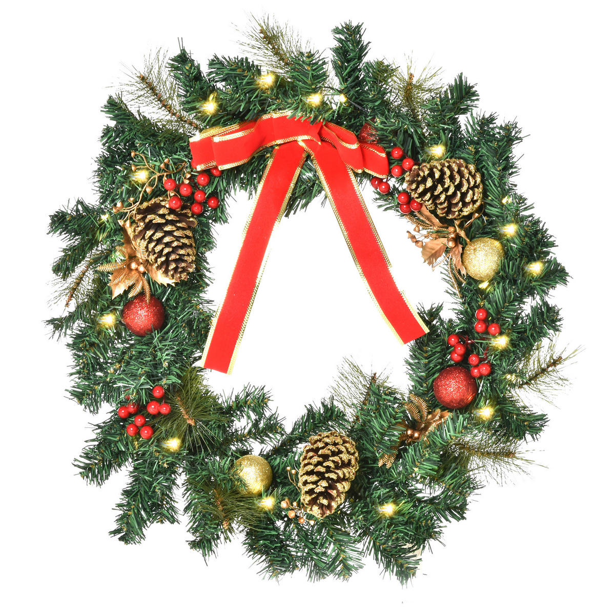 KÜNSTLICHER Weihnachtskranz mit 20 LEDs Grün 60.0/60.0/2.54 cm - Grün, Kunststoff (60cm)