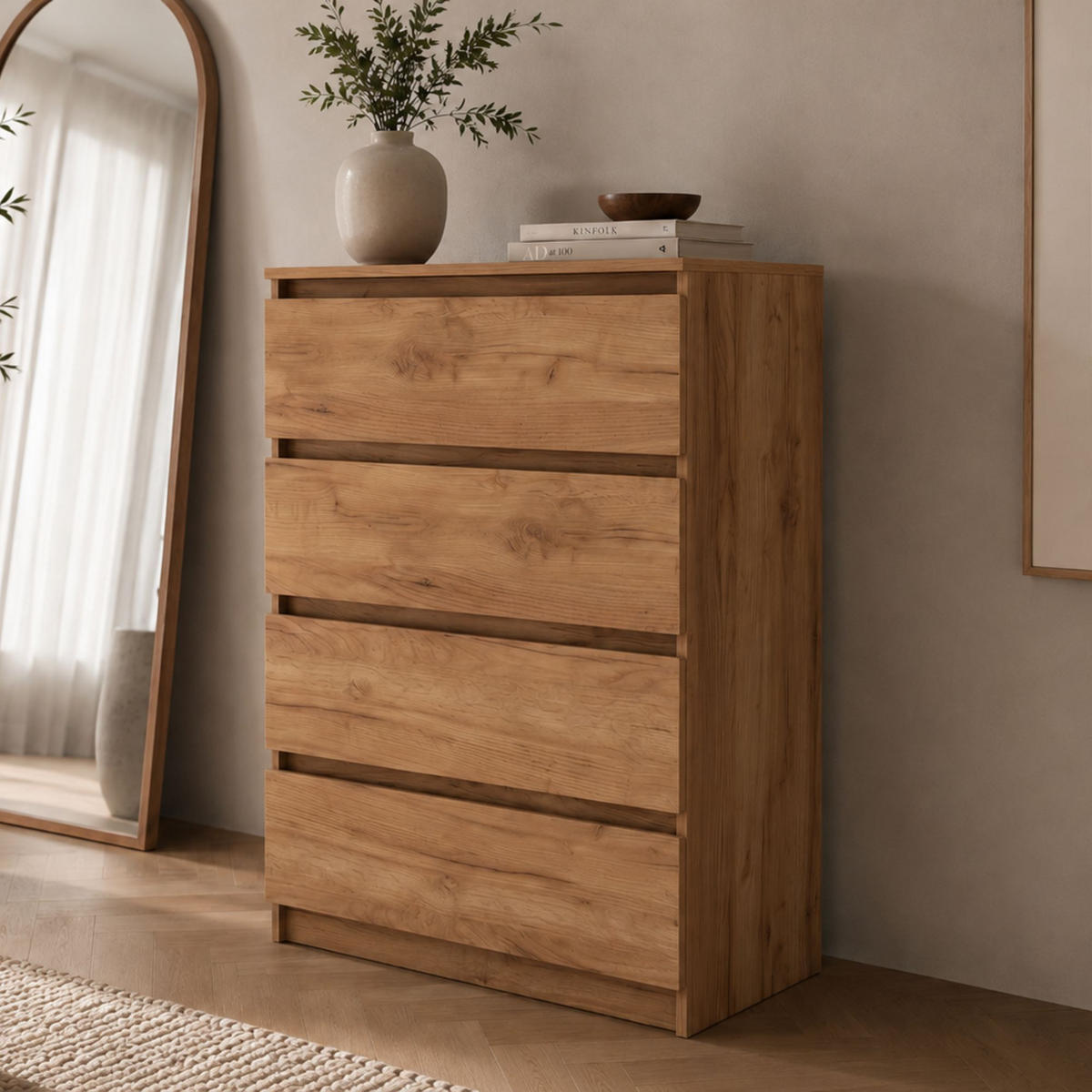 KOMMODE mit vier Schubladen in Craft-Eiche - Naturfarben, Holzwerkstoff (70/100/40cm) - Home Collective