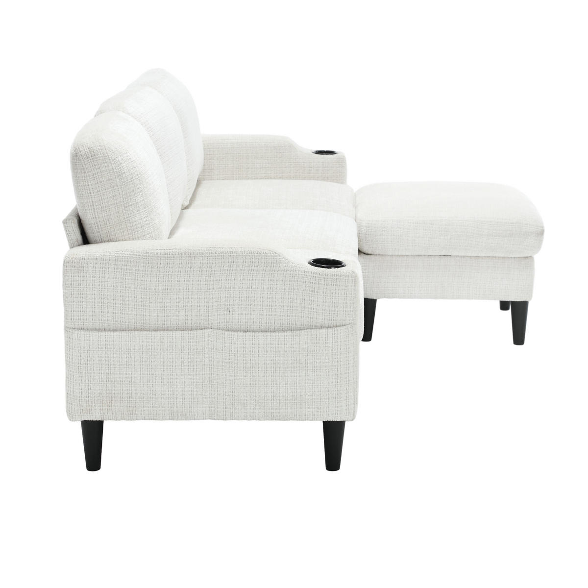 ECKSOFA 163/121/66 cm Beige mit 1 Aufbewahrungshocker, Aufbewahrungstasche und Getränkehalter - Beige, Textil (196.5/75cm) - Oxeza