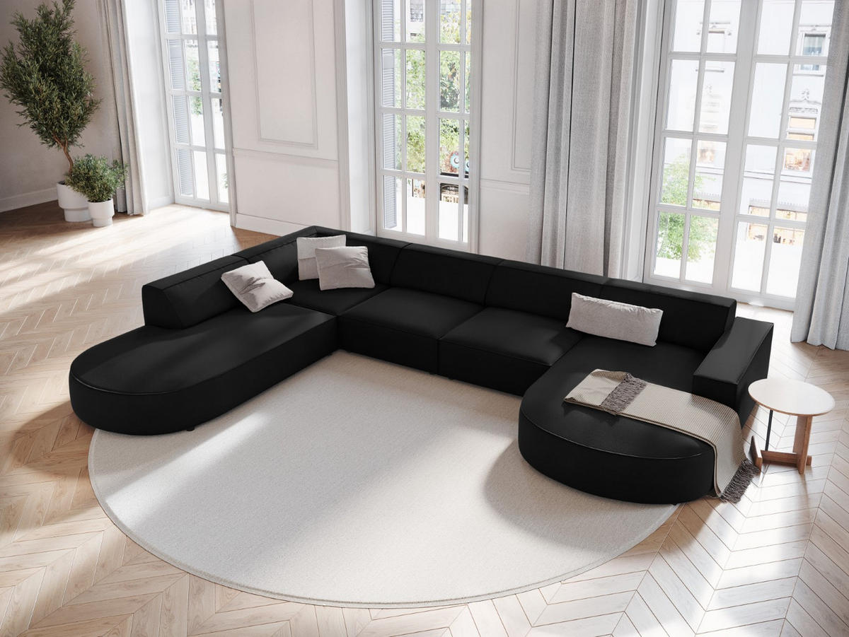 PANORAMASOFA links Jodie aus Samt schwarz 7 Sitzplätze - Schwarz, Textil (262/70/364cm) - Micadoni