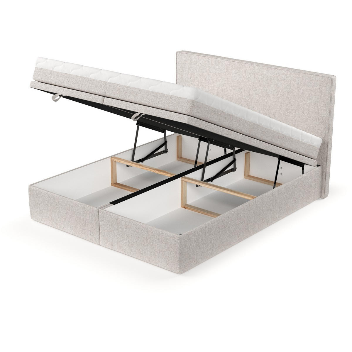 BOXBETT Zalla 180/200 cm Hellbeige im Neve Stoff - Sandfarben/Schwarz, Holz/Holzwerkstoff (180/200cm) - AltaBeds
