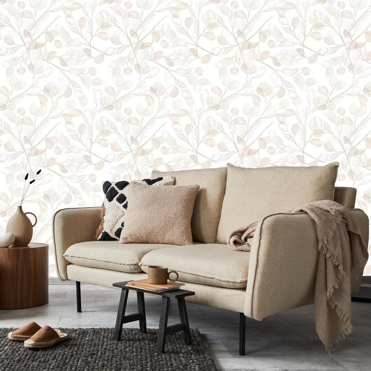 VLIESTAPETE Blätter im Boho-Stil – Beige, Weiß – 50x1000 cm - Beige/Weiß, Papier (50/1000cm) - Muralo