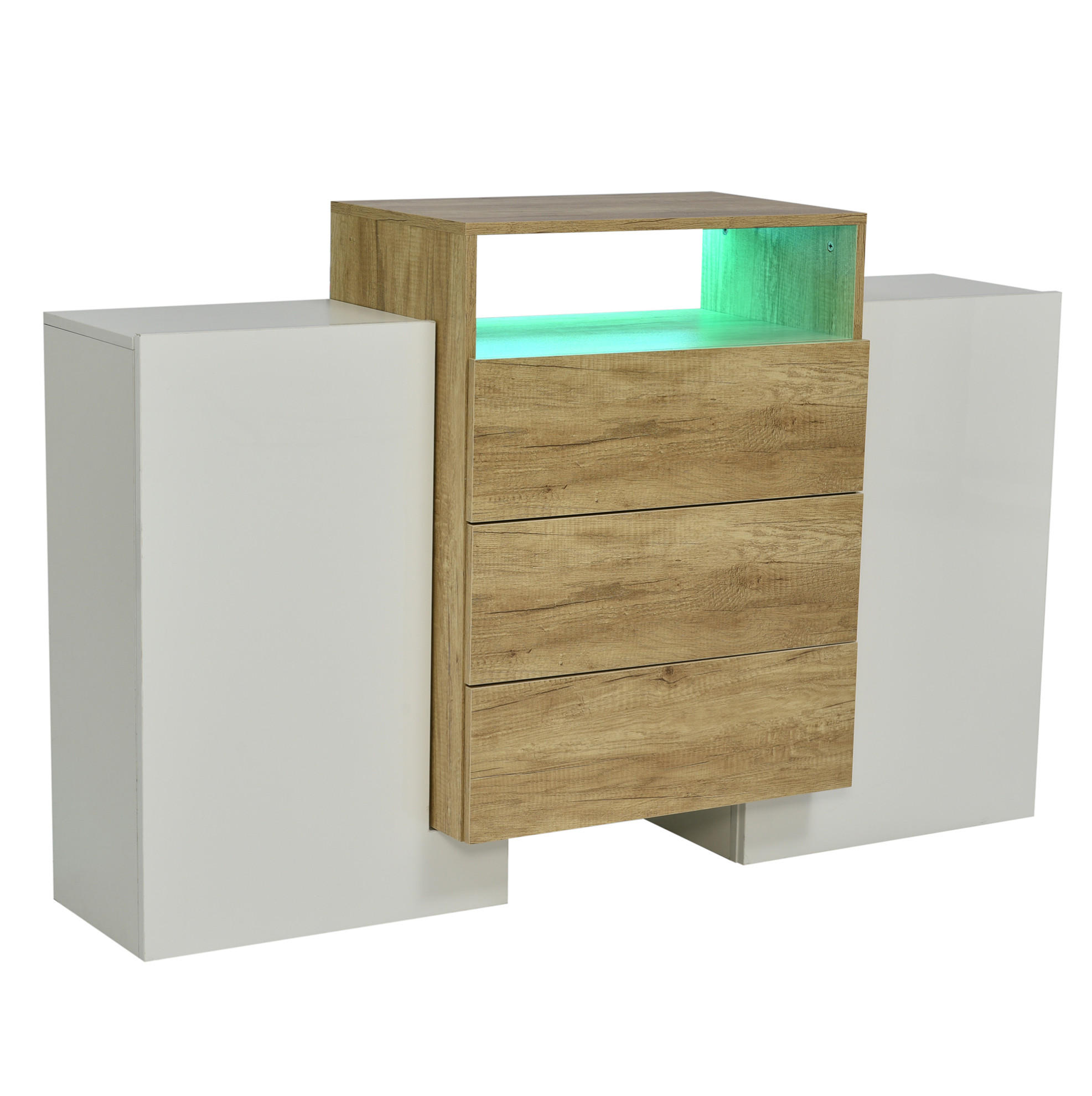 SIDEBOARD 140/77,5/30 cm Weiß und Holzfarbe aus MDF mit LED-Beleuchtung - Naturfarben, Holzwerkstoff (30/77/140cm) - OKMYHOME