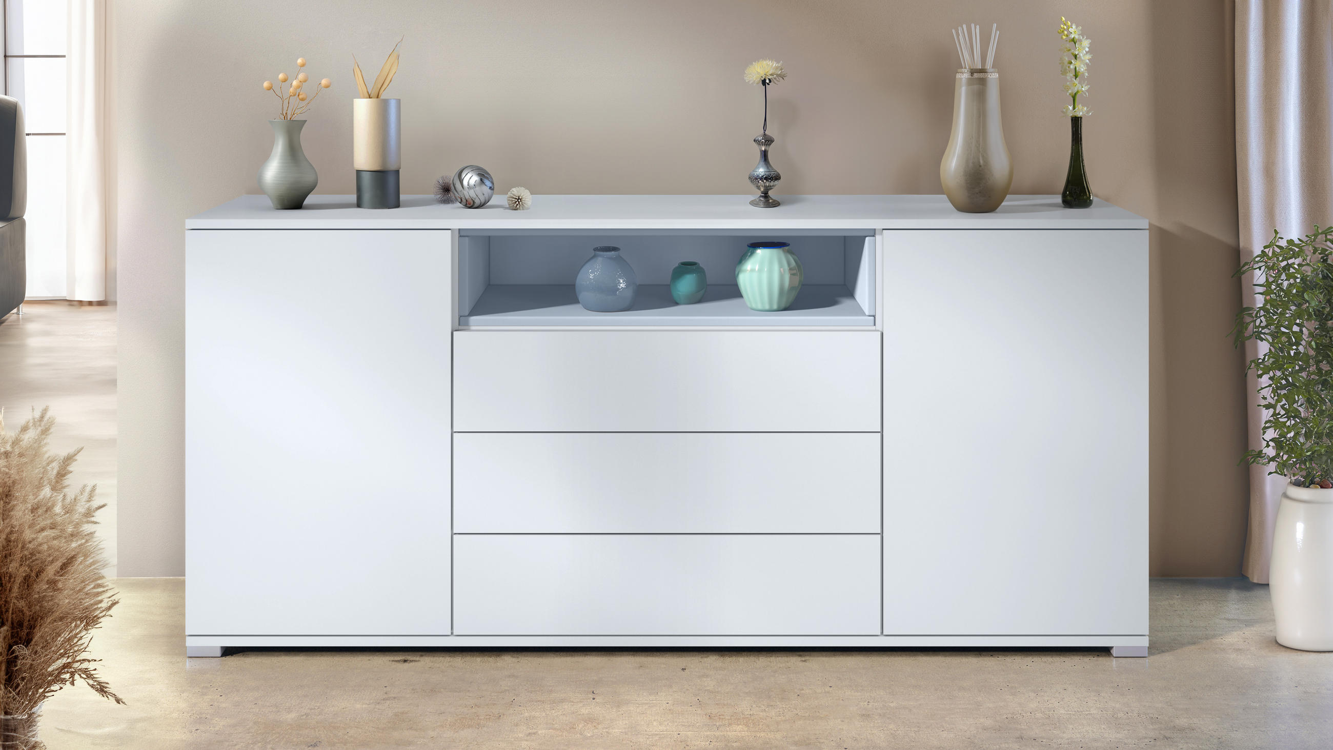 SIDEBOARD Skadu Denim matt - Pastellblau, Holzwerkstoff (166.5/75.5/35cm) - Vladon