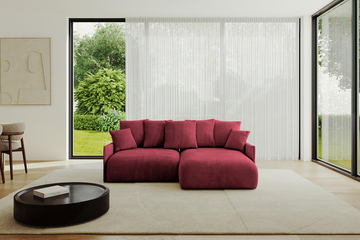 ECKSOFA mit Schlaffunktion und Bettkasten ONESK-L -v1 208x165x40 Bordeauxrot Velours - Bordeaux, Holzwerkstoff/Kunststoff (208/165cm) - ALTDECOR