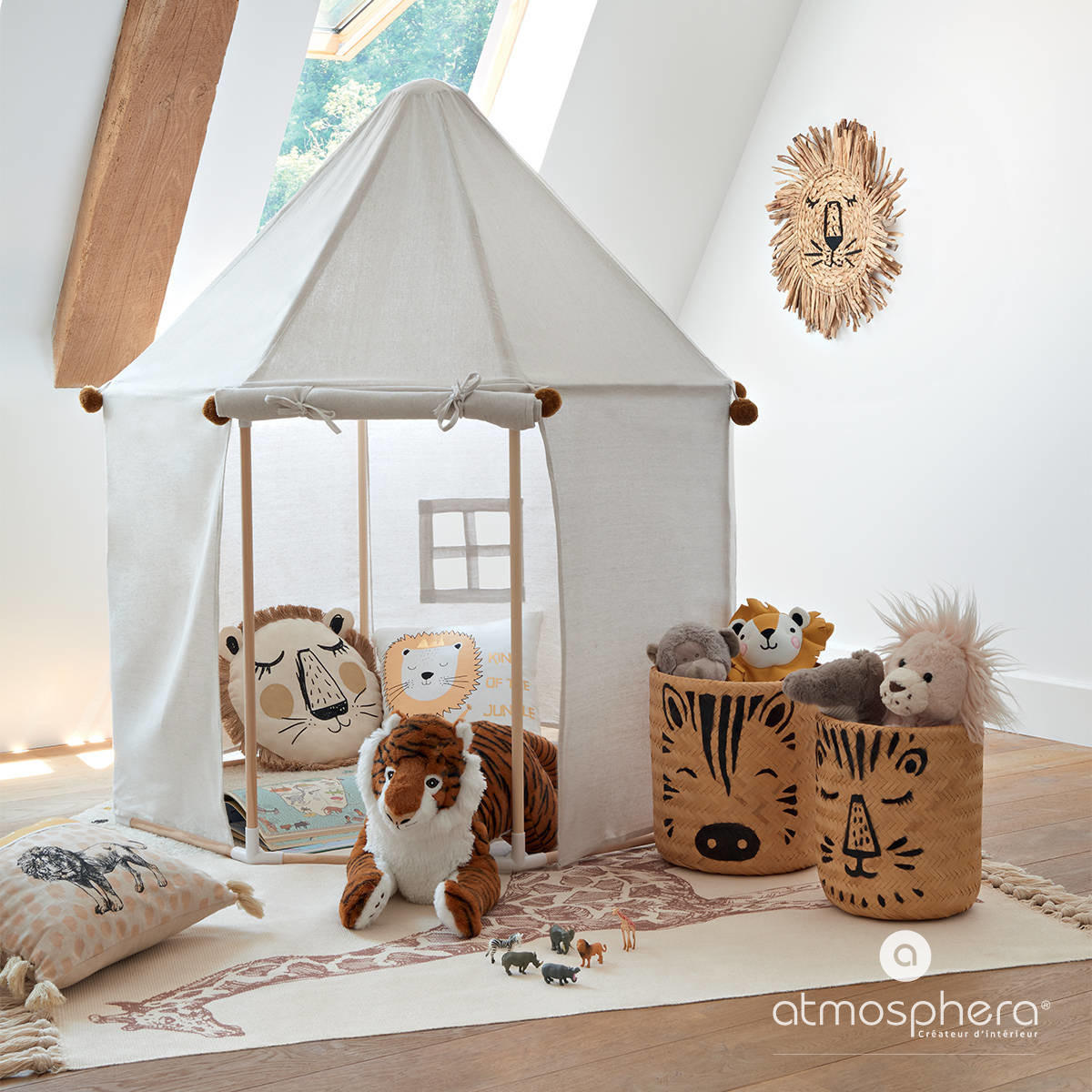 ZIERKISSEN Löwe Ø 44 cm - Beige, Naturmaterialien (44/44cm) - Atmosphera for kids