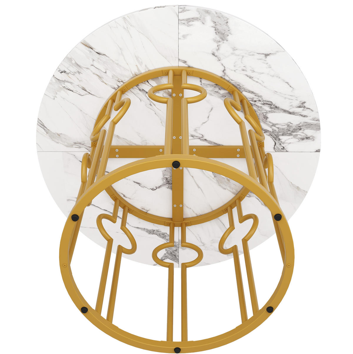 ESSTISCH 100/100/76 cm mit verstellbaren Füßen und marmorierter MDF-Tischplatte, Weiß/Goldfarben - Goldfarben, Holzwerkstoff (100/100/76cm) - Redom