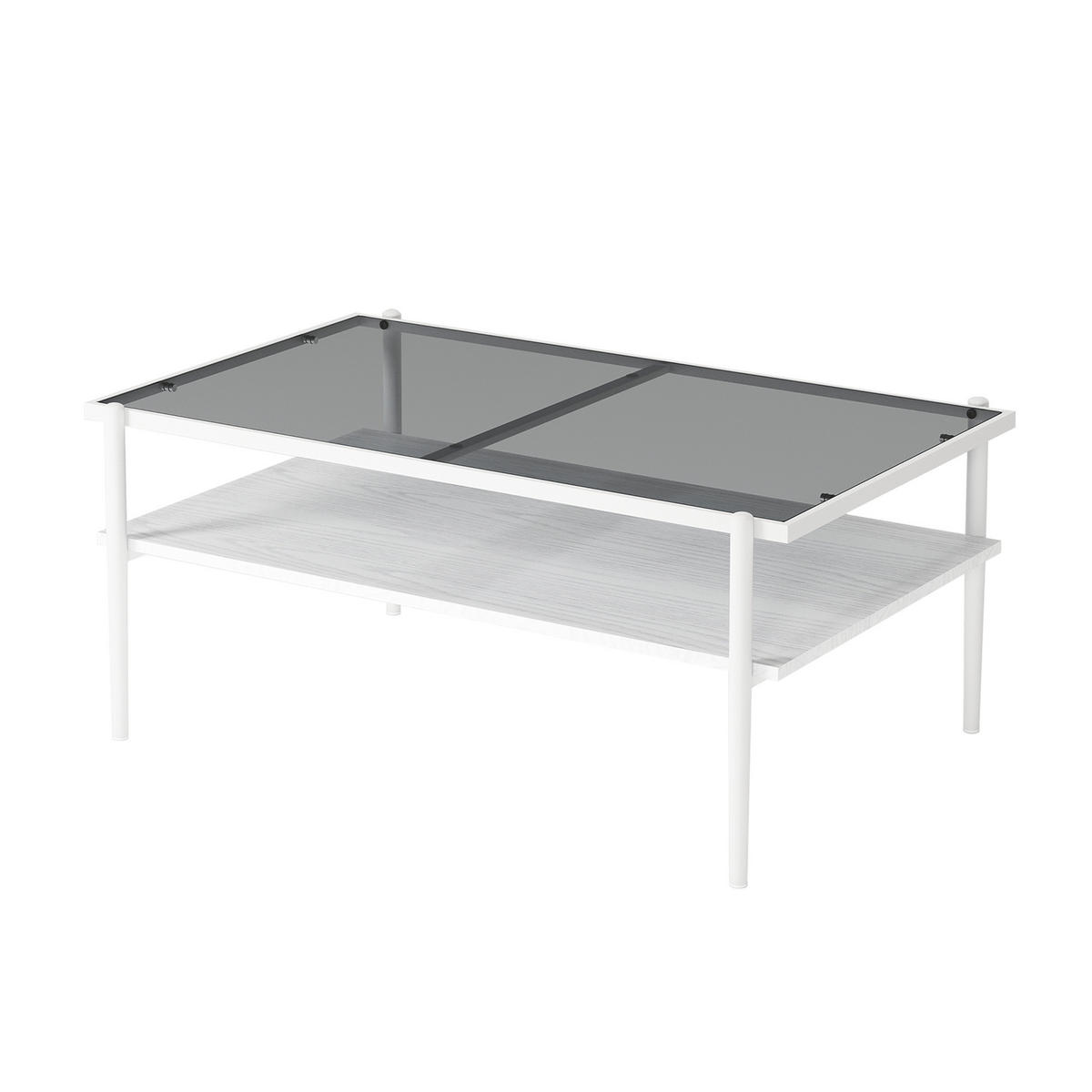COUCHTISCH 97.5/61.5 cm grau weiß aus MDF und Glas mit Stauraum - Weiß, Glas (97.5/61.5/45cm) - OKMYHOME