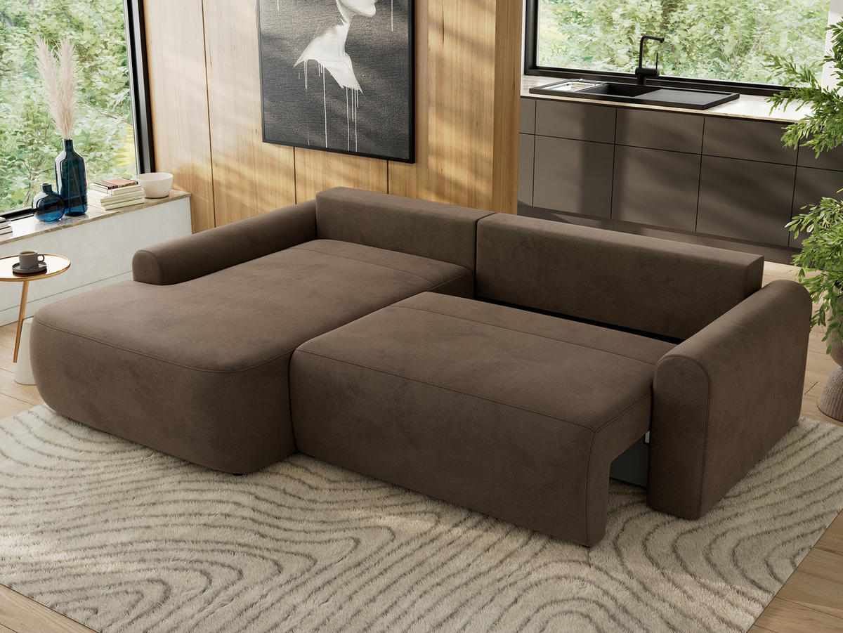 ECKSCHLAFSOFA CUBO L Braun Velvet - links - Schwarz/Braun, Kunststoff/Textil (273/187cm) - MKS