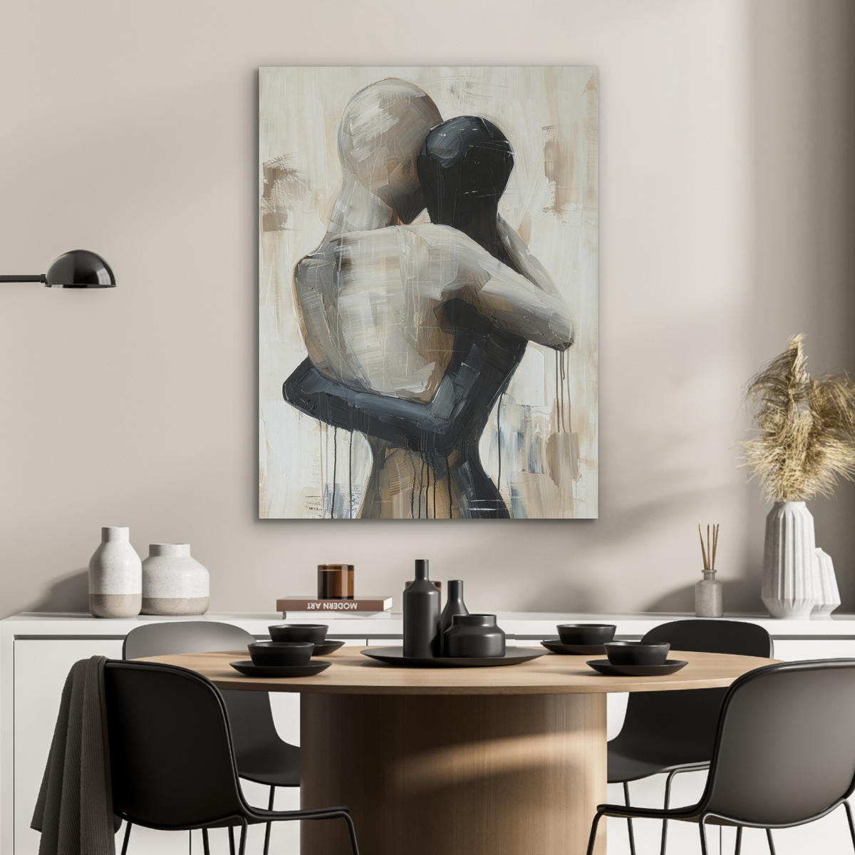AKUSTIKPANEEL Abstrakt - Liebe - Schwarz und weiß - Modern 60x80 cm - Schwarz, Textil (60/0.9/80cm) - MuchoWow