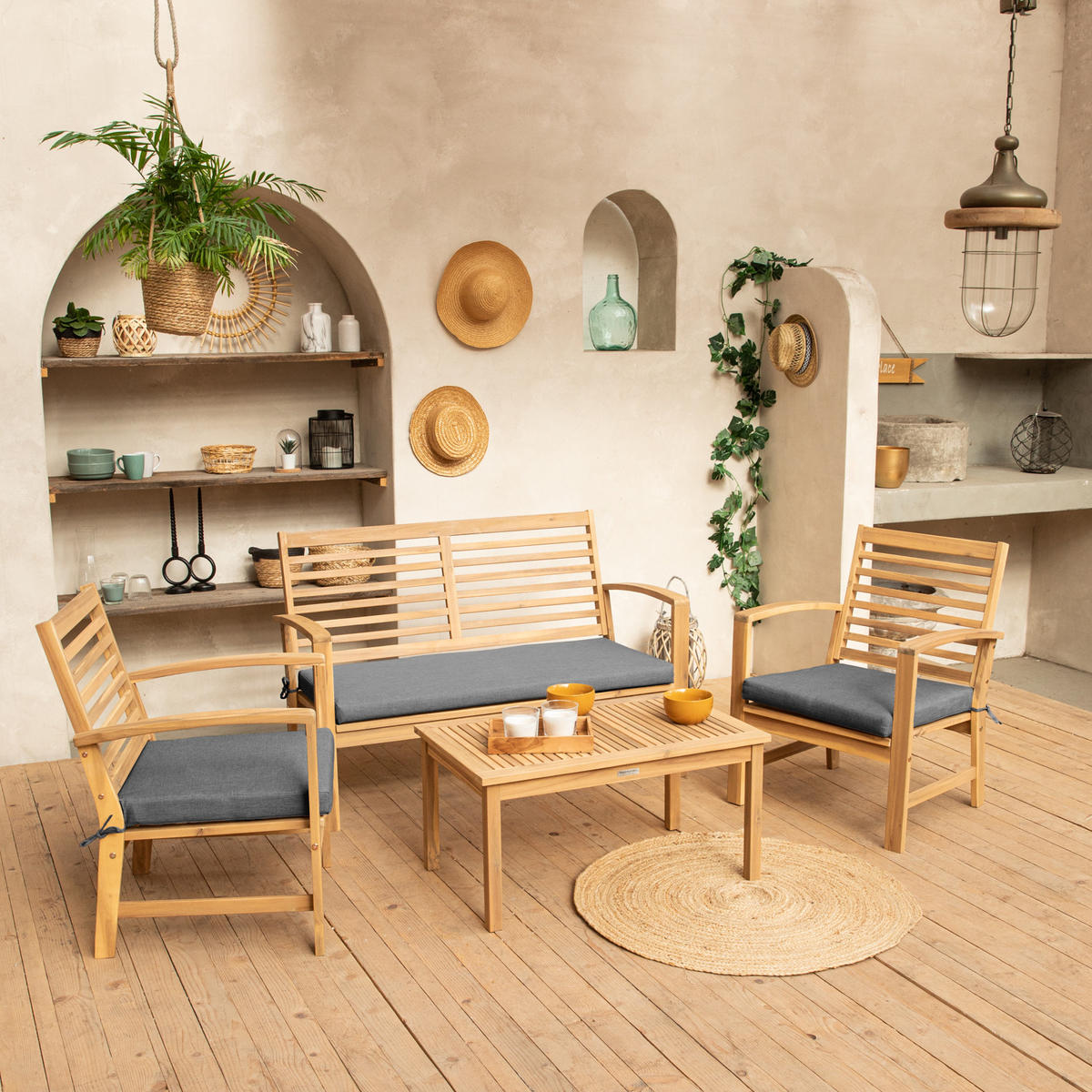 GARTENMÖBEL Goa Grau 4er-Set - Grau, Holz - Happy Garden