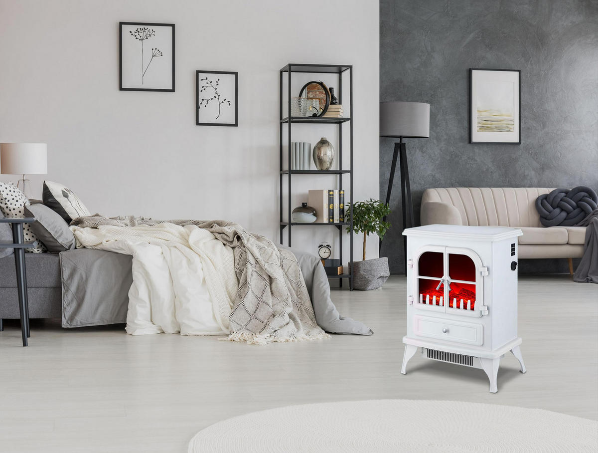 ELEKTROKAMIN Weiß Bodenmodell mit integrierter Heizung 2000 W - Weiß, Glas (43/55/31cm) - Purline