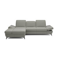 ECKSOFA FELICE L-S Grau Geflochtener Stoff mit Schlaffunktion - Grau, Holz (284/166cm) - MASSENO