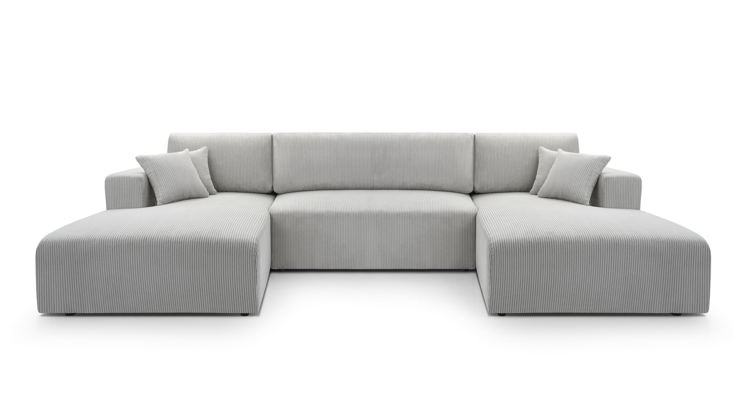 WOHNLANDSCHAFT Catea Hellgrau 364/145/85 cm mit Schlaffunktion - Hellgrau/Schwarz, Kunststoff/Textil (364/84/145cm) - AX Living