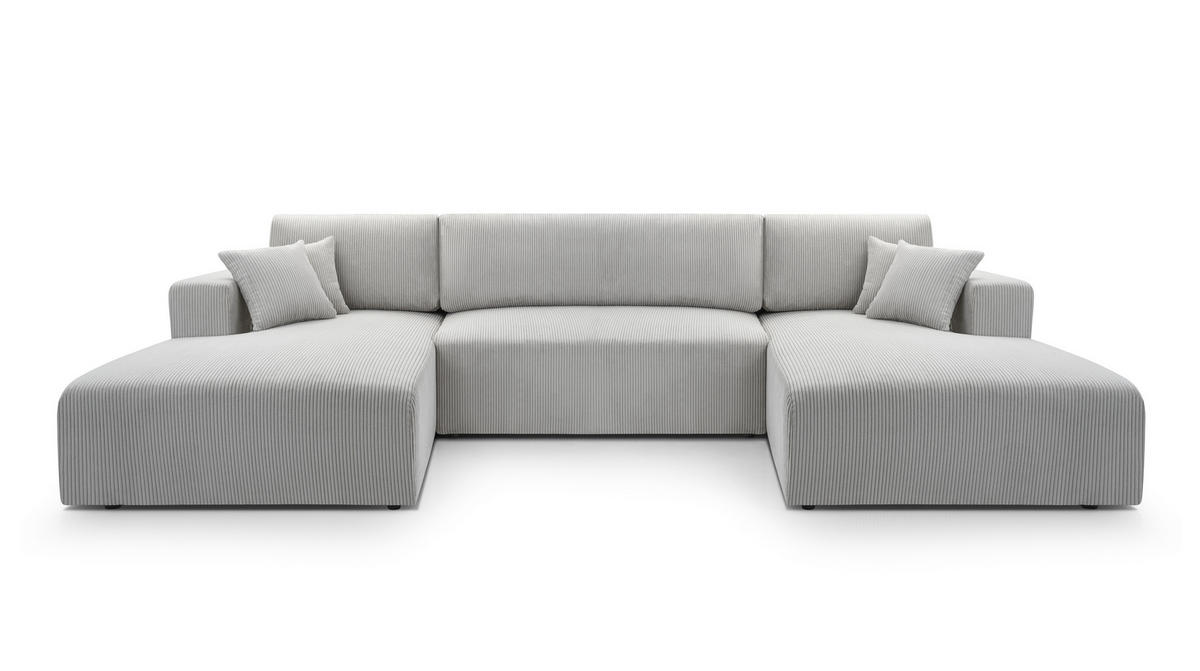 WOHNLANDSCHAFT Catea Hellgrau 364/145/85 cm mit Schlaffunktion - Hellgrau/Schwarz, Kunststoff/Textil (364/84/145cm) - AX Living