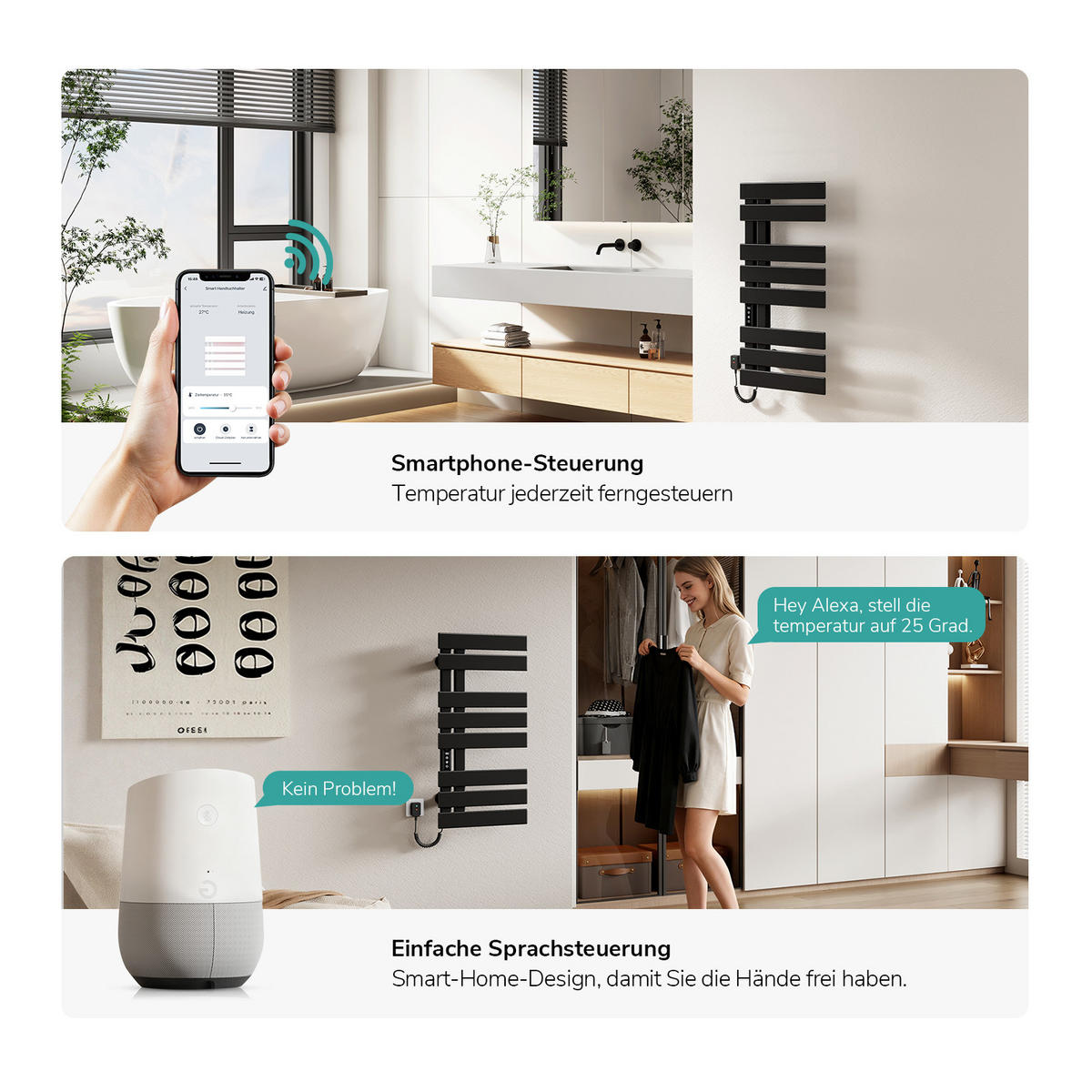 HEIZKÖRPER Elektrisch WLAN Thermostat Schwarz 85/40 cm - Schwarz, Metall (40/85/11cm) - EMKE