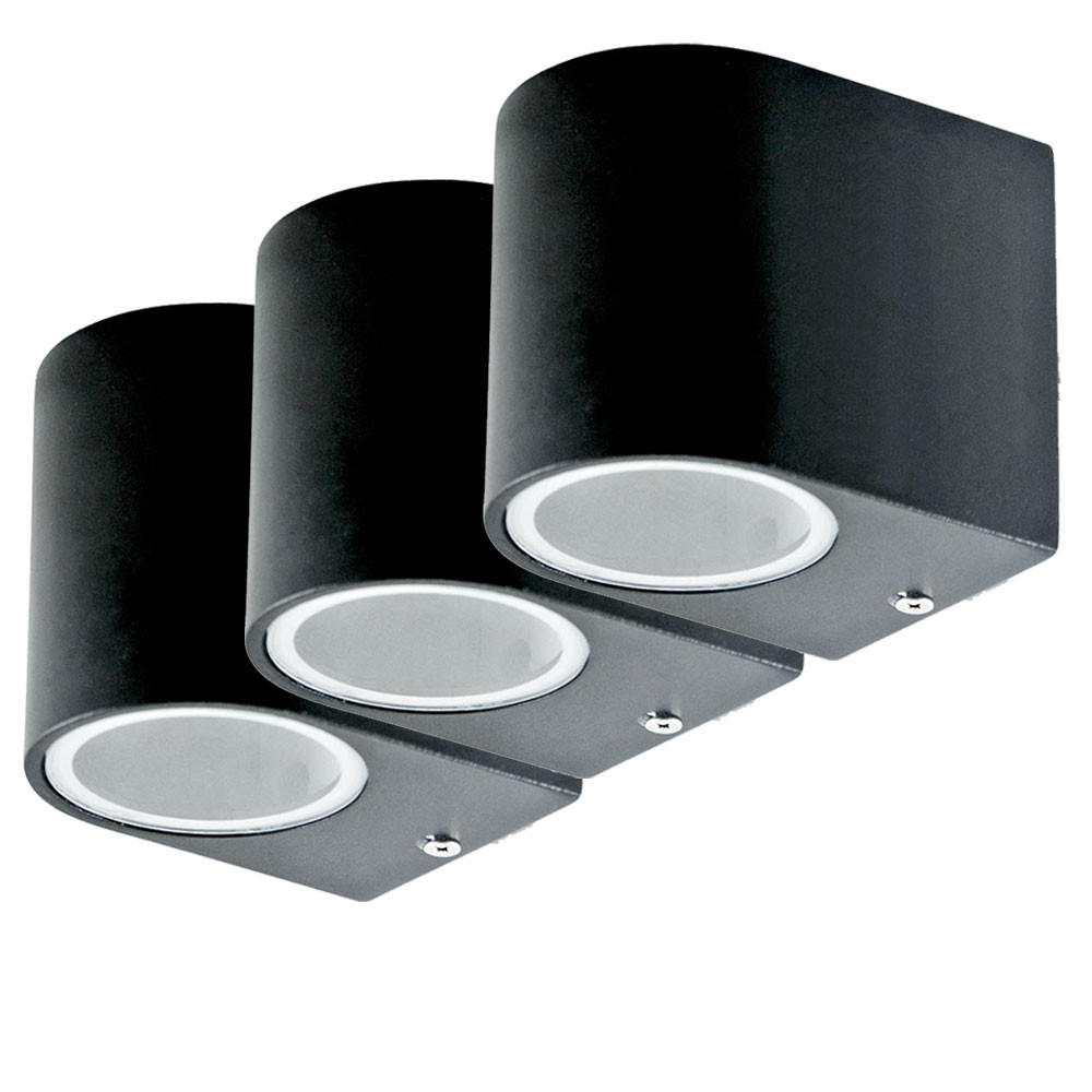 LED AUSSEN-WANDLEUCHTE Schwarz Metall 3er Set - Schwarz, Metall (6.8/9.2/8cm)