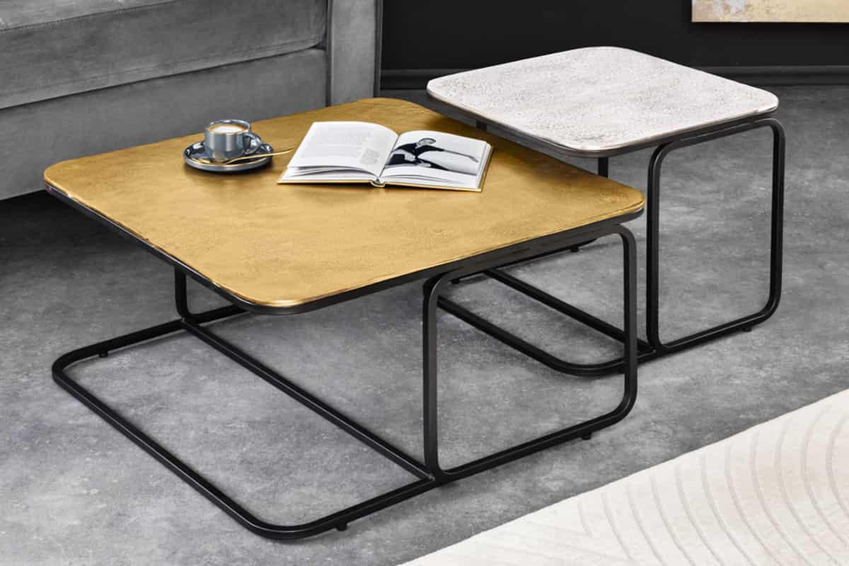 COUCHTISCH 2er Set ABSTRACT quadratisch, Metall, Gold, Silber 61cm - Silberfarben/Goldfarben, Metall (61/61/31cm) - riess-ambiente