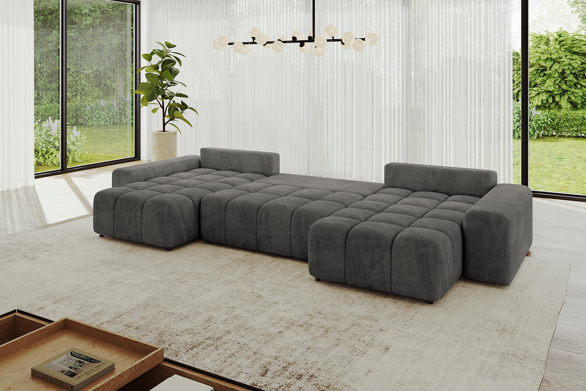 WOHNLANDSCHAFT ENIL-U 390x175x84 Dunkelgrau Velours - Dunkelgrau, Holzwerkstoff/Kunststoff (390/84/175cm) - ALTDECOR