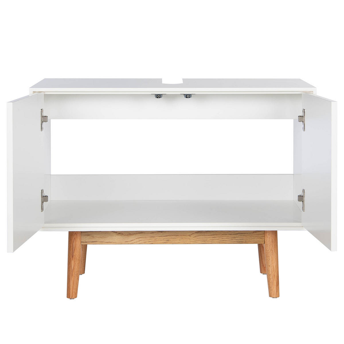 WASCHBECKENUNTERSCHRANK - Eiche teilmassiv - Weiß, Holzwerkstoff (80/60/46cm) - home24