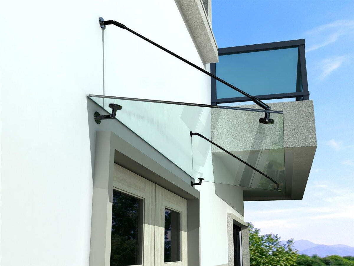 GLASVORDACH 190x90 cm Sicherheitsglas Edelstahl Klarglas Str-Schwarz - Transparent, Glas (190/1.31/90cm) -  Glaswerk Westfalen