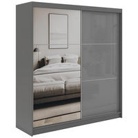 SCHWEBETÜRENSCHRANK mit Spiegel - WALENCJA - 200 - Grau lacobel - Alufarben/Grau, Holzwerkstoff/Metall (200/216/61cm) - MKS