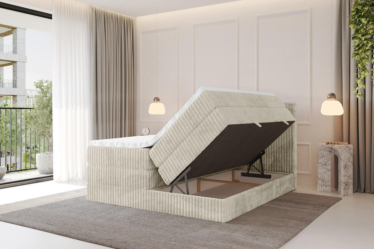 BOXSPRINGBETT mit Matratze H3|H4 und Lattenrost - TOLO KING 180x200 Cord - Creme - Champagner, Holzwerkstoff (180/200cm) - ALTDECOR