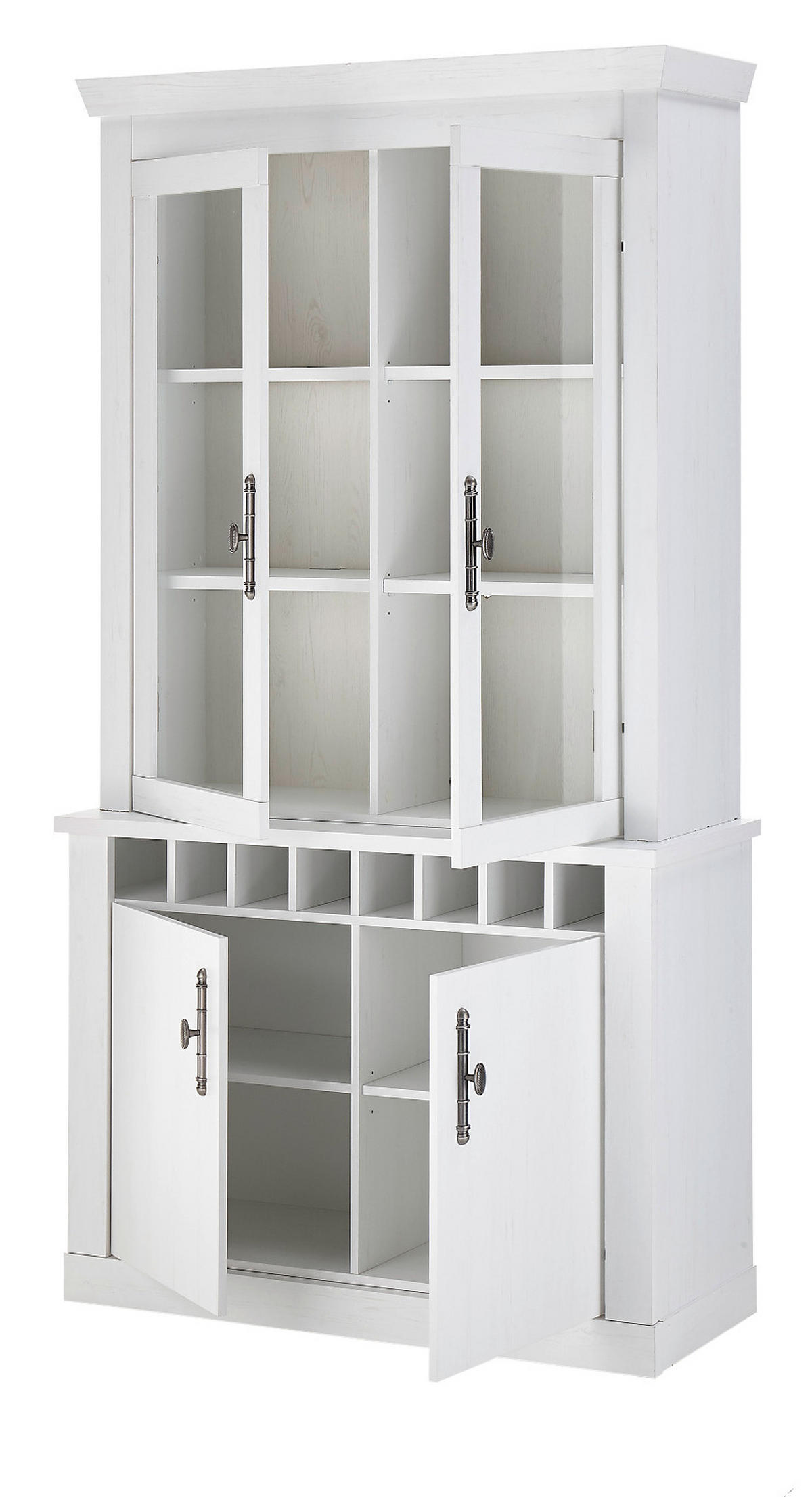 VITRINE weiß Pinie Landhaus, Buffet 110 x 207 cm, Soft-Close-Funktion - Weiß, Holzwerkstoff/Kunststoff (110/205/44cm) - Furn.Design