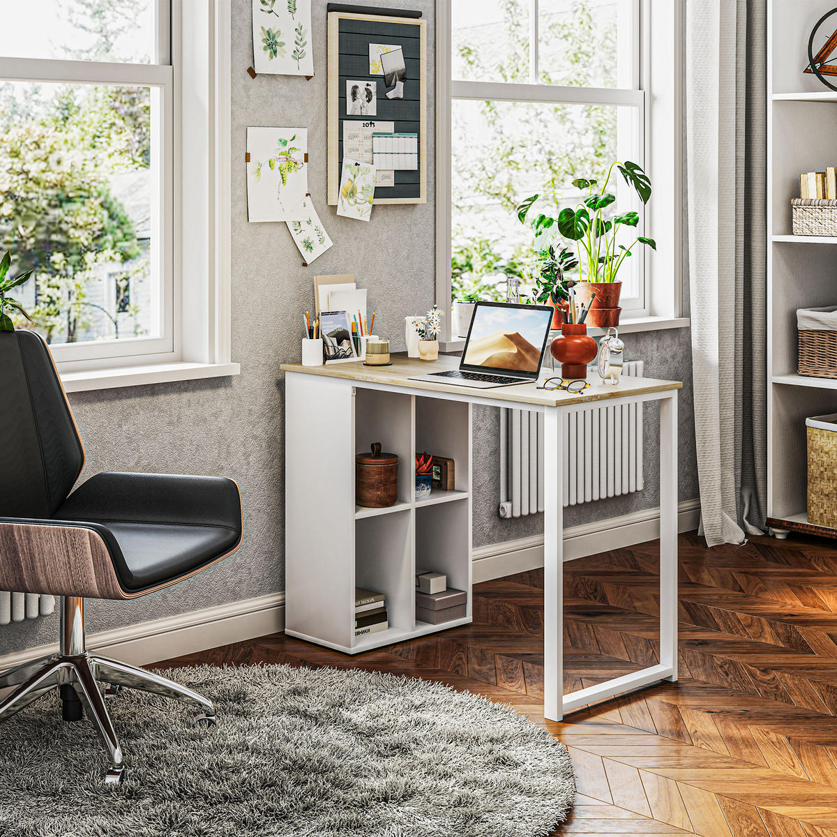 WRITING DESK Moderner Bürotisch mit Stahlgestell, 100 x 54 x 75 cm, Eiche - Naturfarben, Holz (100/54/75cm) - HOMCOM