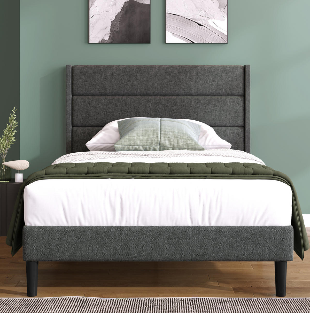 BETT mit Kopfteil 90x200 cm Leinen Dark Grey - Dunkelgrau, Metall (90/200cm) - Meubliv