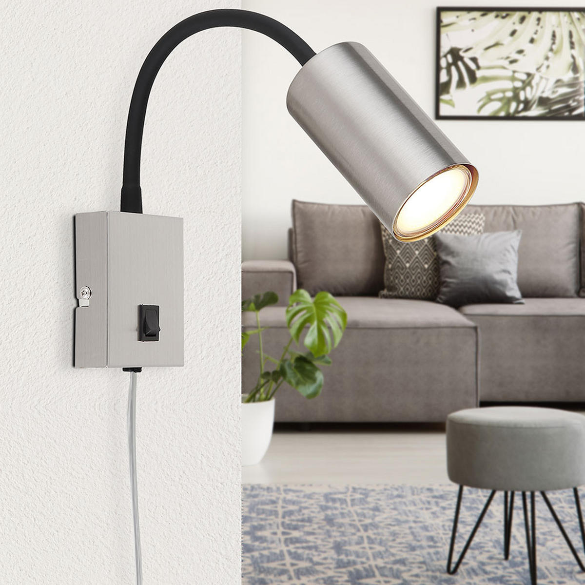 LED WANDLEUCHTE ROBBY Nickel matt Silber - Silberfarben, Metall (7/44/32cm)