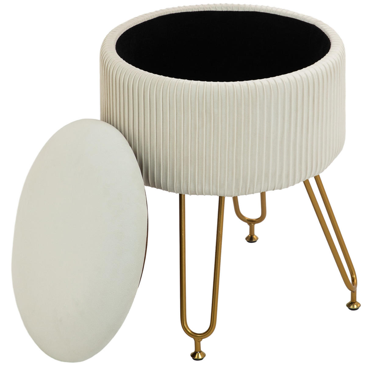 HOCKER Mit Stauraum DE-07130 2-in-1, umklappbarer Deckel, Metallbeine Cremeweiß - Creme, Textil/Metall (40/48/40cm) - ComfortXL